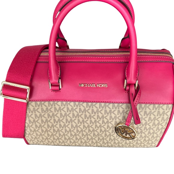 Michael Kors MK Jet Set Travel Medium Duffle Bag Satchel Pink - Picture 3 of 11